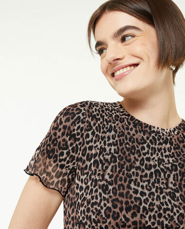 Top court en tulle motif léopard beige - Pimkie