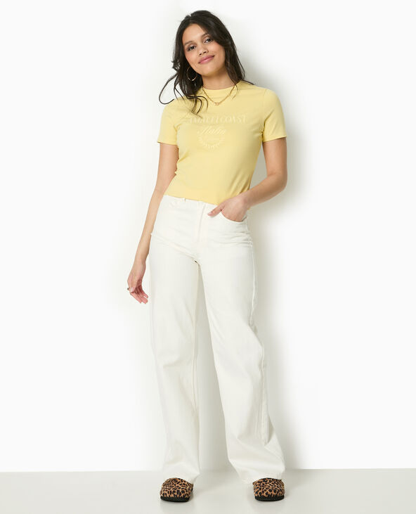 T-shirt court avec broderie ton sur ton Jaune pâle - Pimkie