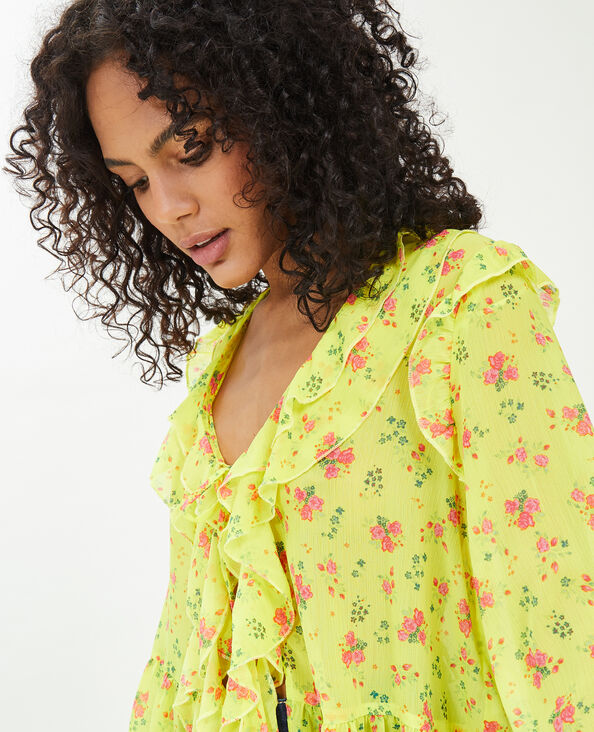 Blouse avec nouette et volants jaune - Pimkie