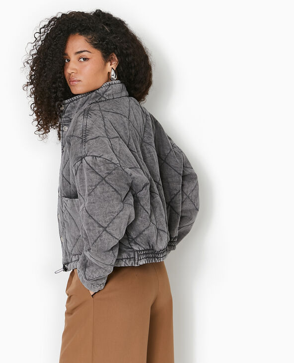 Veste matelassée en jean délavé acid wash gris foncé - Pimkie