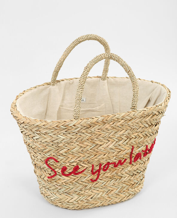 Panier en paille à message taupe - Pimkie