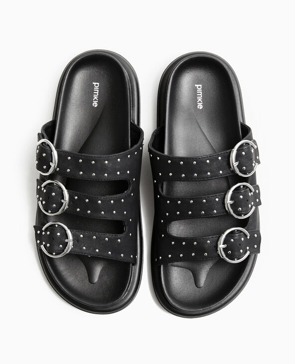 Mules 3 brides avec petits clous noir - Pimkie
