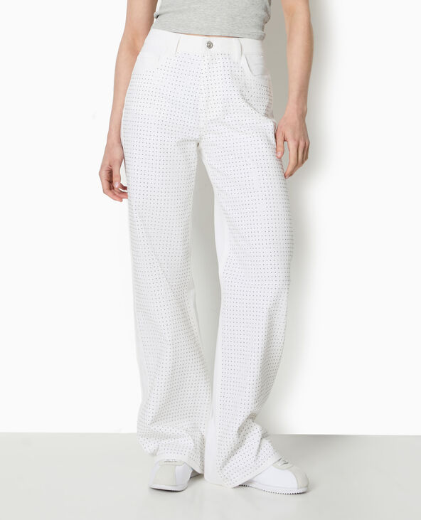 Jean droit taille haute avec strass devant blanc - Pimkie