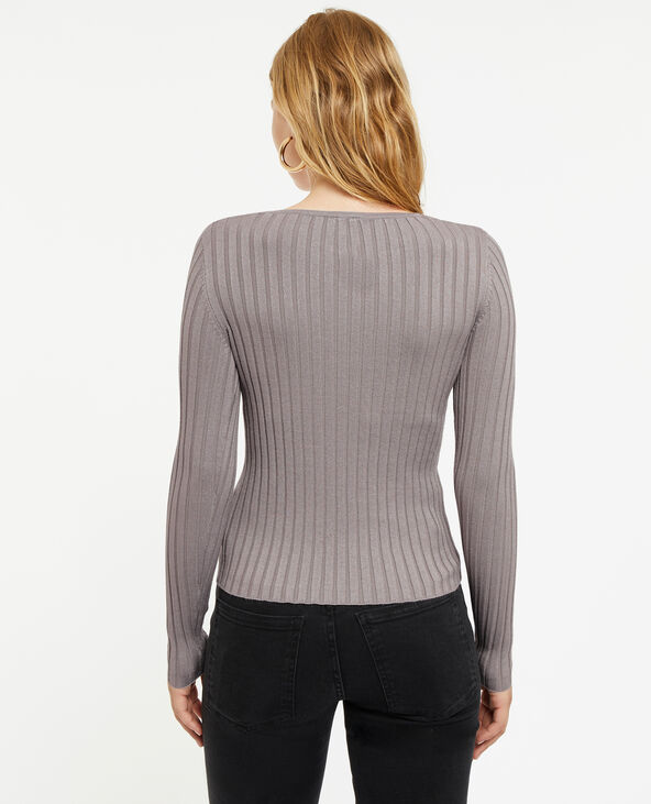 Pull col V en maille côtes plates gris - Pimkie