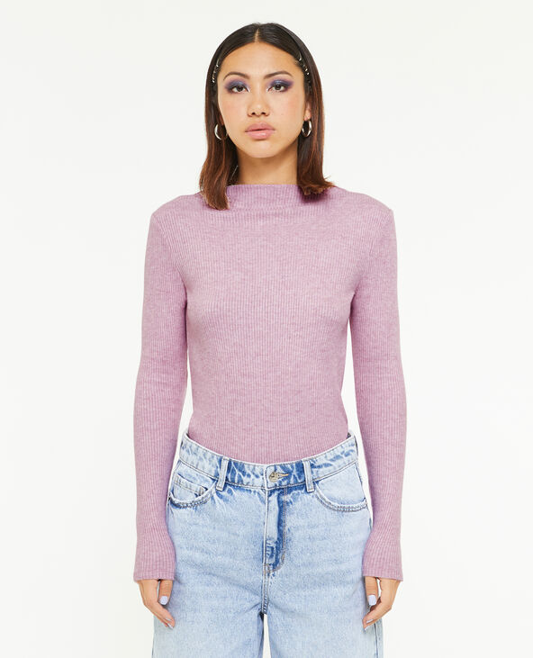 Pull fin en maille côtelée col cheminée lilas - Pimkie