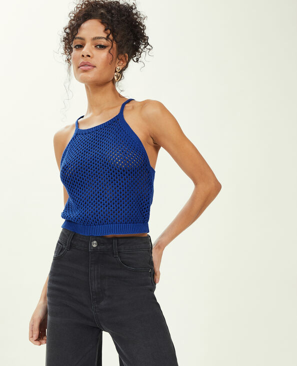 Top en maille ajourée bretelles croisées bleu électrique - Pimkie