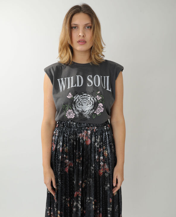 T-shirt à épaulettes gris foncé - Pimkie