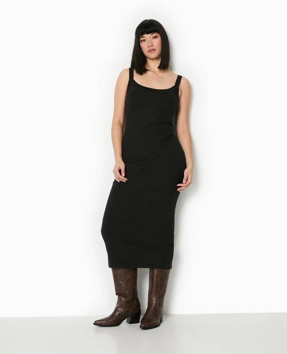 Robe longue et moulante en maille côtelée noir - Pimkie
