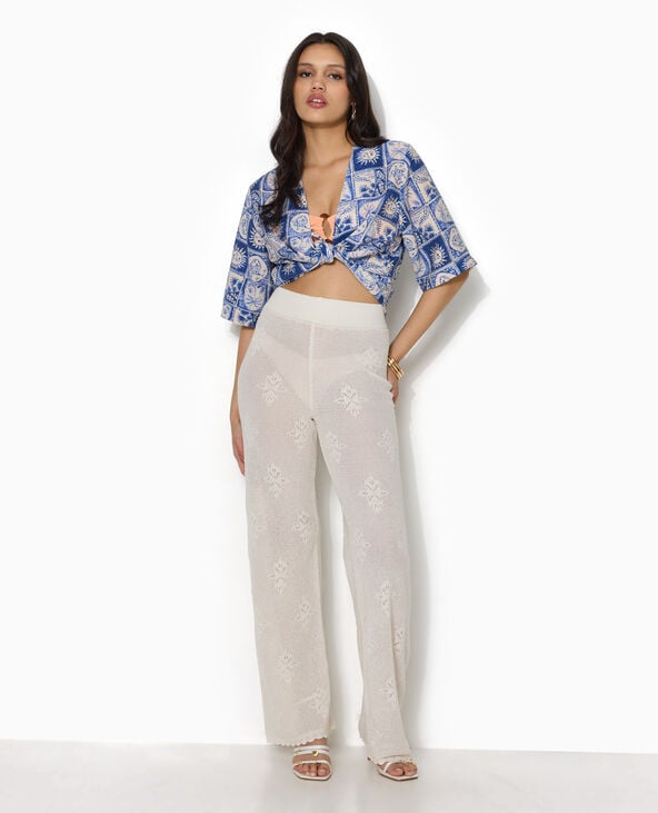 Pantalon droit en maille ajourée blanc - Pimkie