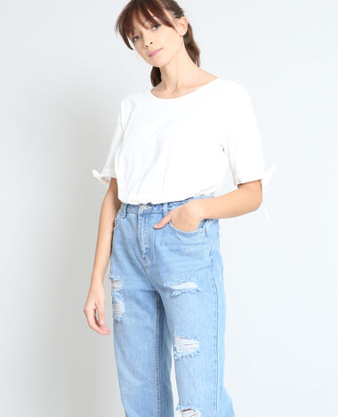 T-shirt bimatière blanc - Pimkie