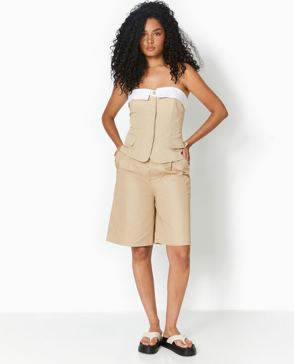 Bermuda large en toile beige - Pimkie