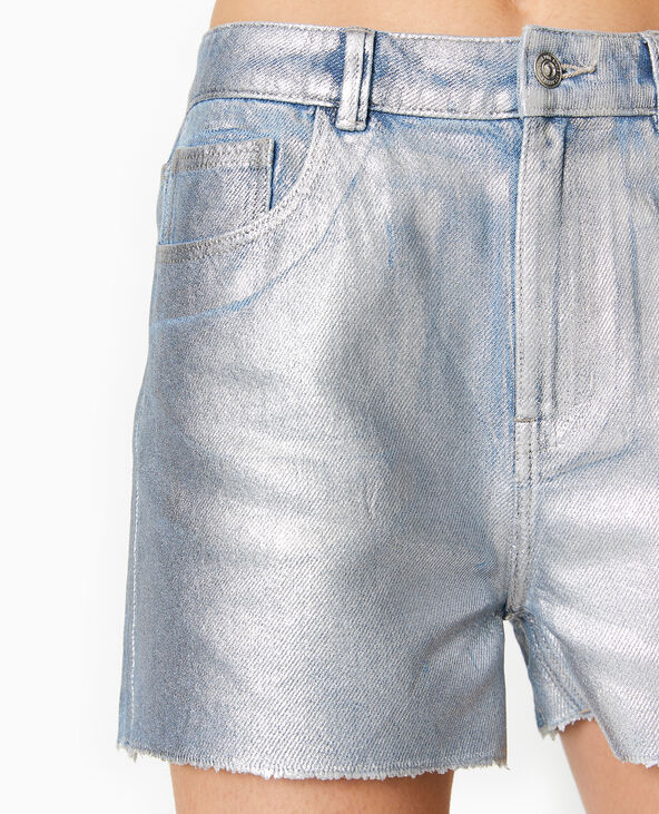 Short en jean enduit taille haute bleu clair - Pimkie