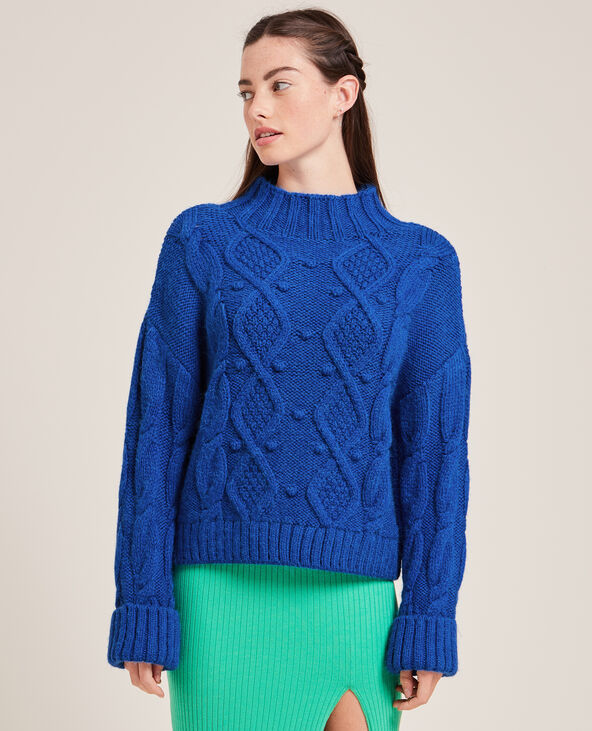 Pull maille fantaisie col montant bleu électrique - Pimkie