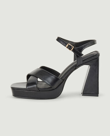 Sandales plateforme talons trapèze noir - Pimkie