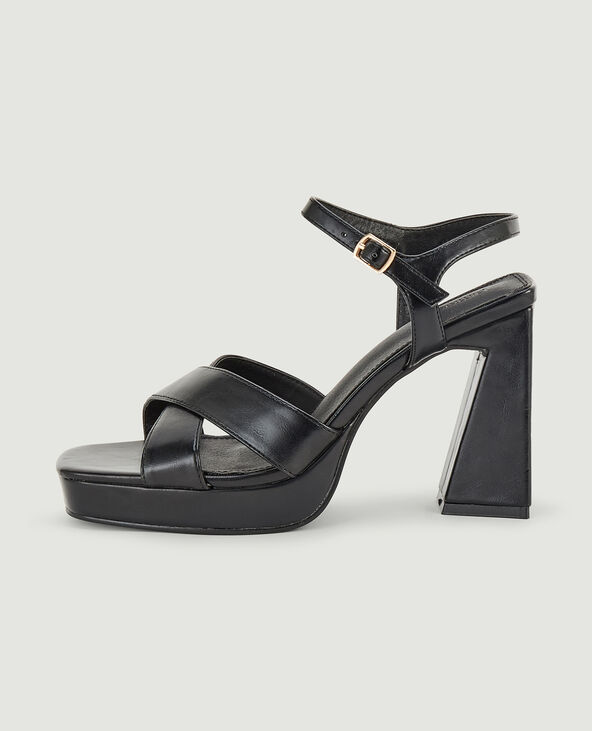 Sandales plateforme talons trapèze noir - Pimkie