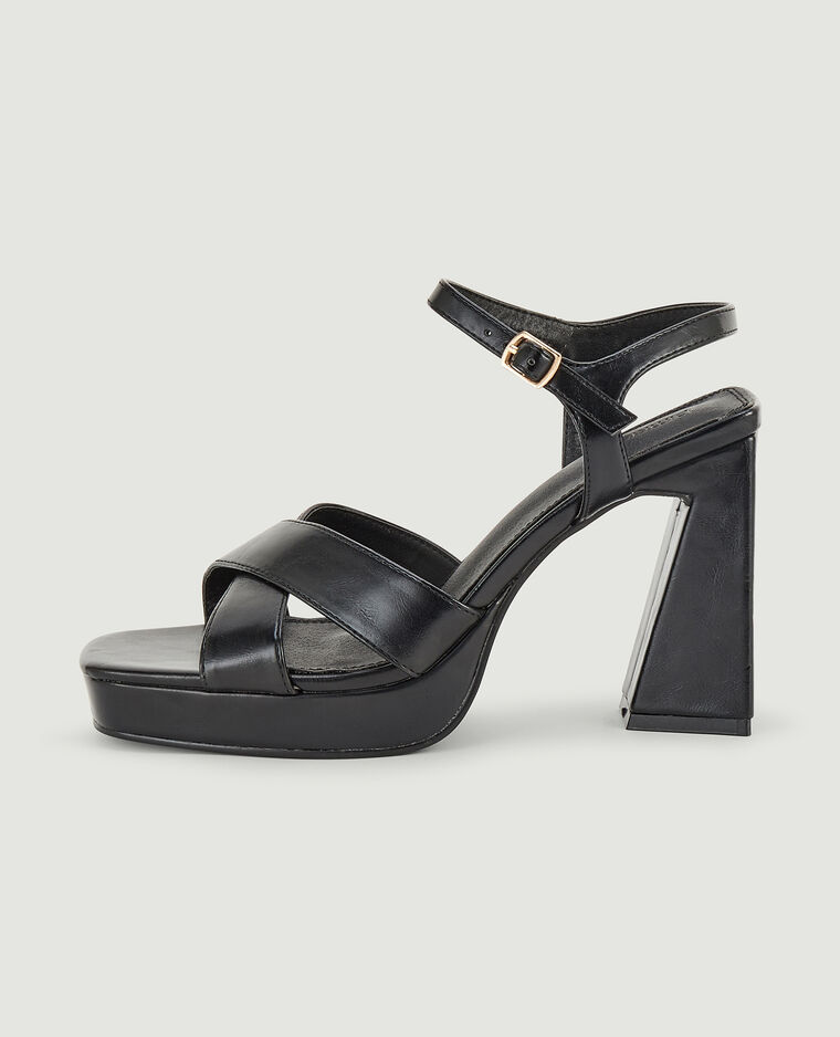 Sandales plateforme talons trapèze noir - Pimkie
