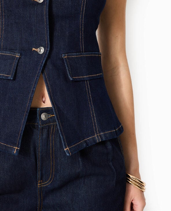 Veste en jean sans manches façon gilet de barman bleu - Pimkie