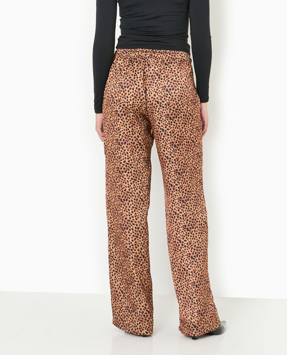 Pantalon large en tissu satiné motif léopard marron - Pimkie