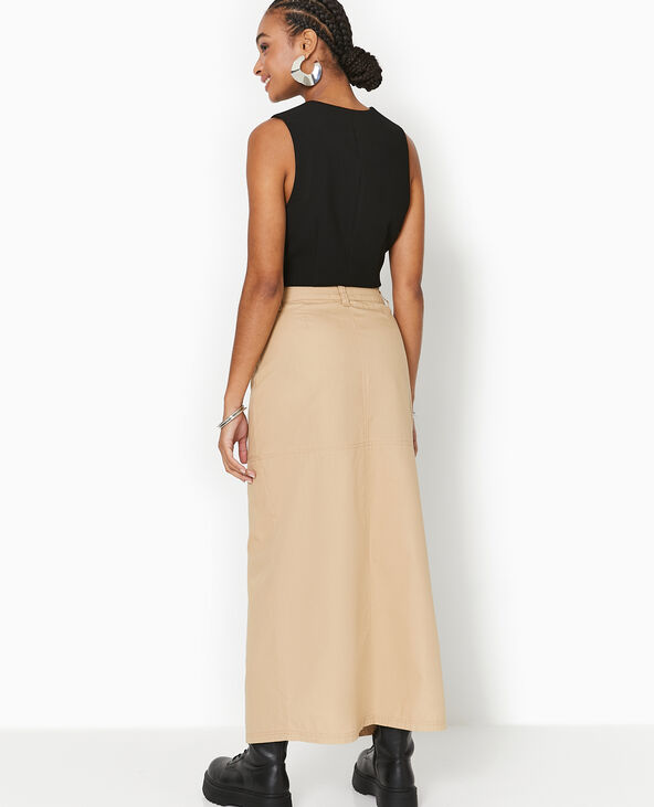 Jupe longue en toile avec fente beige - Pimkie