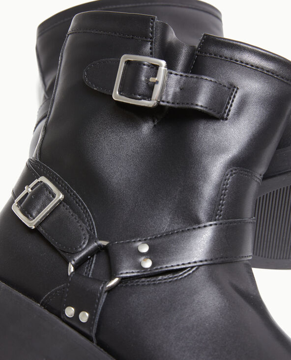 Boots motardes avec détails brides et boucle noir - Pimkie