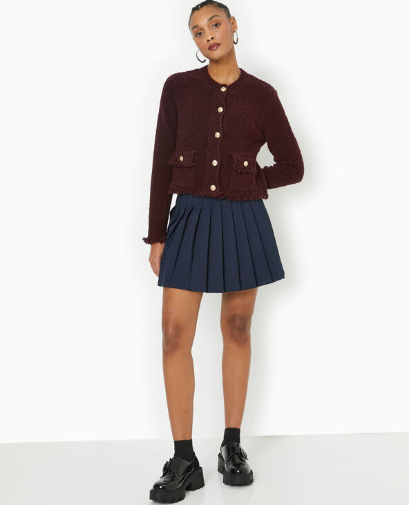 Gilet droit en maille bouclette avec boutons dorés bordeaux - Pimkie