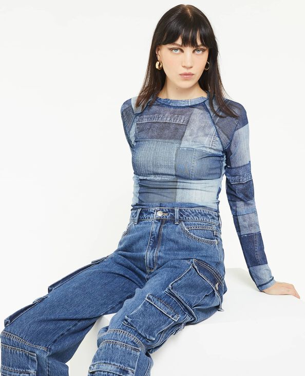 Top en tulle effet patchwork bleu - Pimkie
