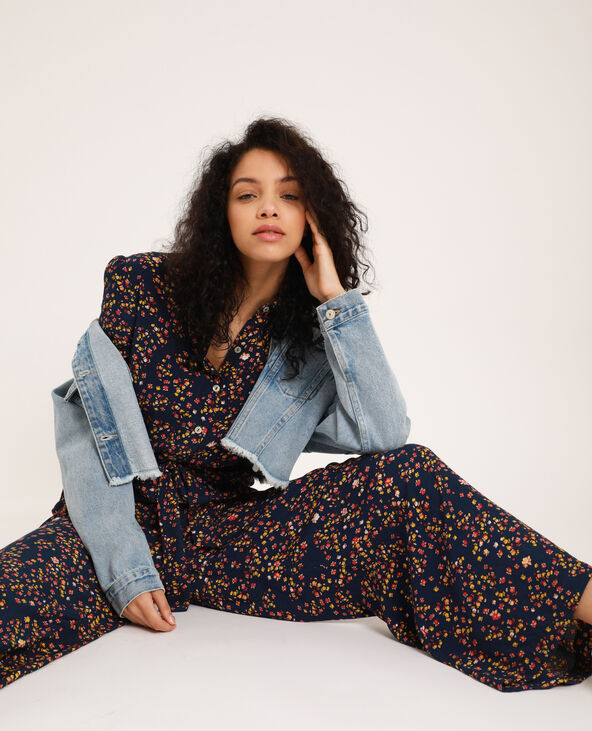 Combi-pantalon à fleurs bleu marine - Pimkie