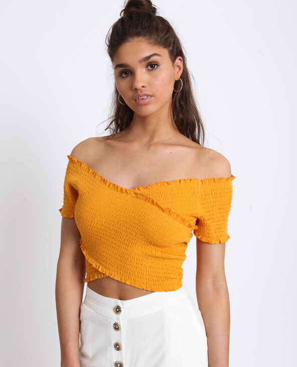 Crop top à col bardot jaune ocre - Pimkie
