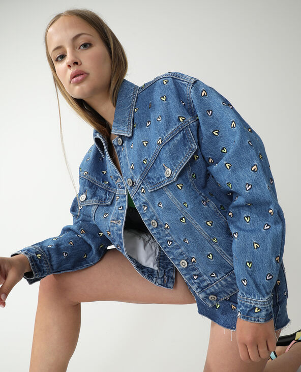 Veste en jean cœurs bleu - Pimkie