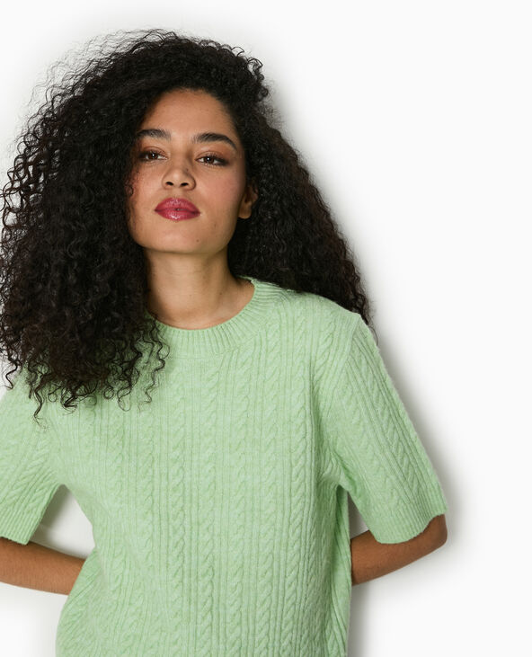 Pull manches courtes maille torsadée vert - Pimkie