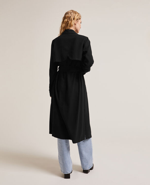 Trench long en tissu fluide noir - Pimkie