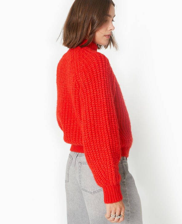 Pull col montant grosses mailles  rouge - Pimkie