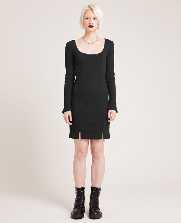 Robe côtelée manches longues noir - Pimkie