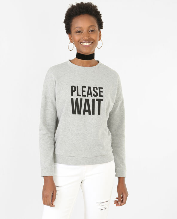 Sweat à message gris chiné - Pimkie