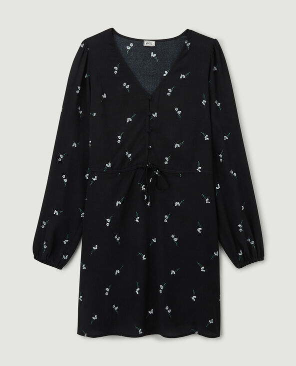 Robe manches longues motif fleurs noir - Pimkie