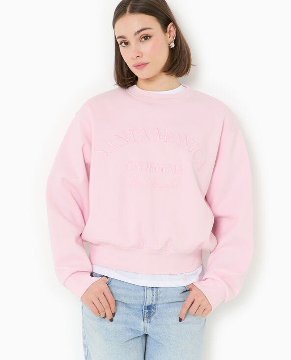 Sweat col rond avec broderie rose - Pimkie