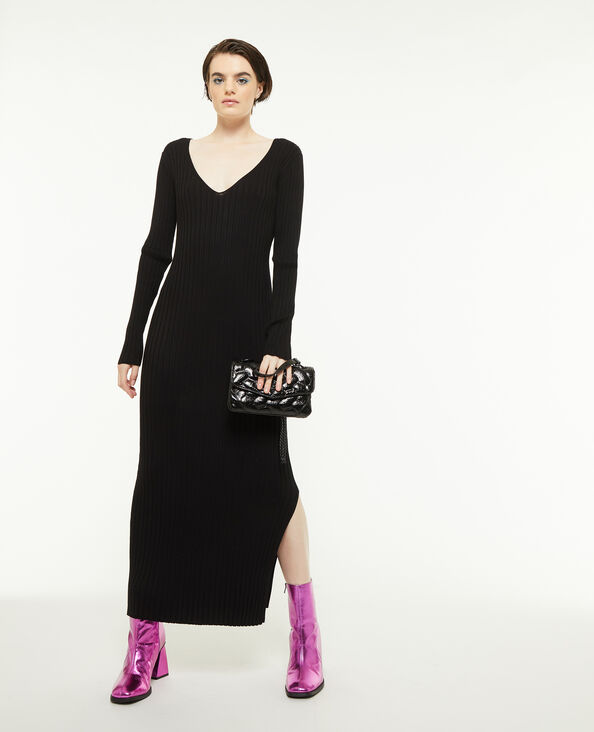 Robe longue en maille côtelée noir - Pimkie