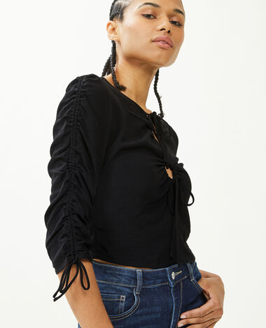 Top avec liens coulissants noir - Pimkie
