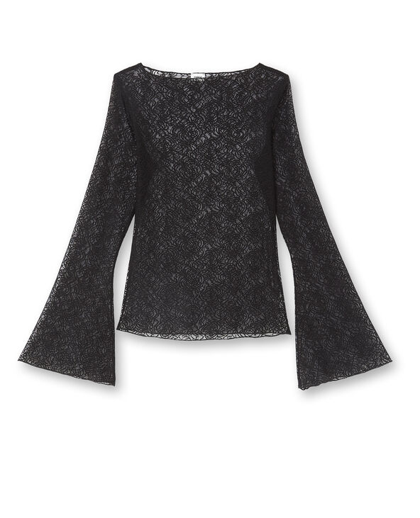 Top en dentelle manches flare noir - Pimkie