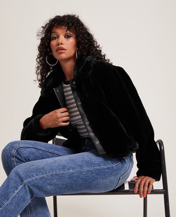 Blouson court fausse fourrure et simili noir - Pimkie