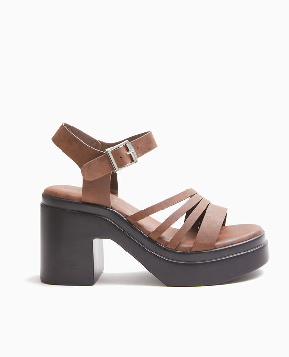 Sandales compensées avec multi-brides marron - Pimkie