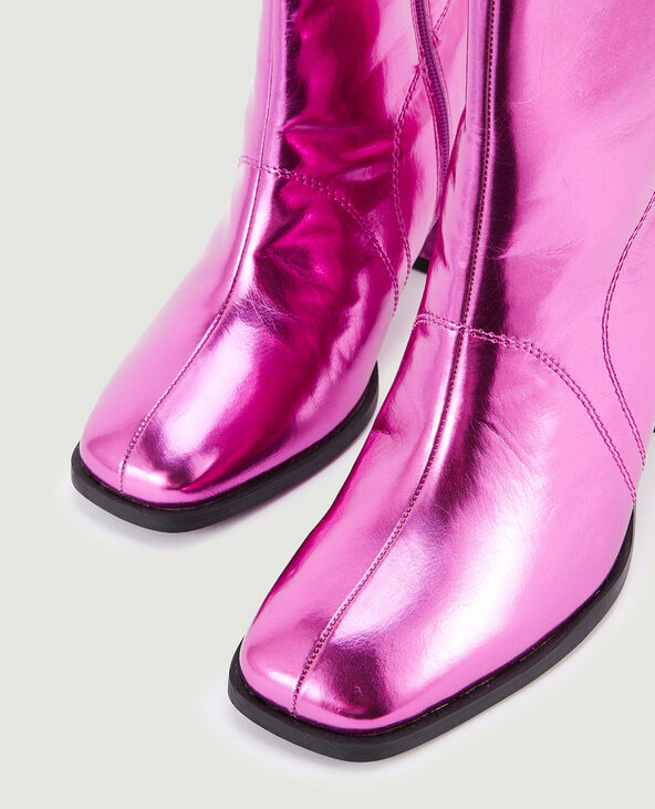 Boots bout carré avec talon trapèze rose fuchsia - Pimkie