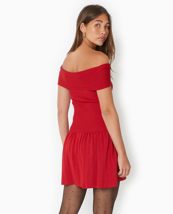 Robe courte patineuse en maille côtelée rouge - Pimkie