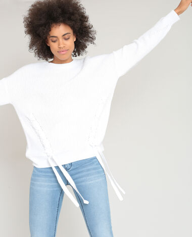Pull à lacets blanc - Pimkie