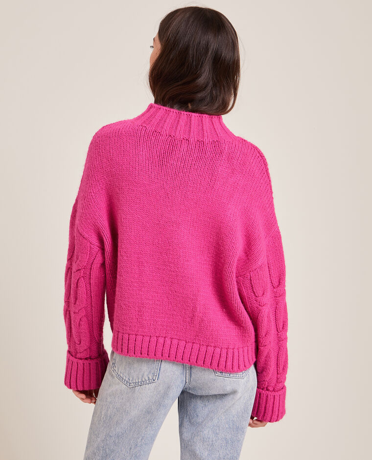 Pull maille fantaisie col montant rose fuchsia - Pimkie
