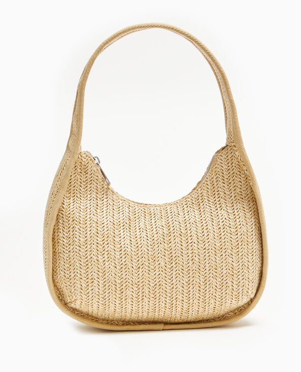 Sac demi-lune en raphia beige - Pimkie