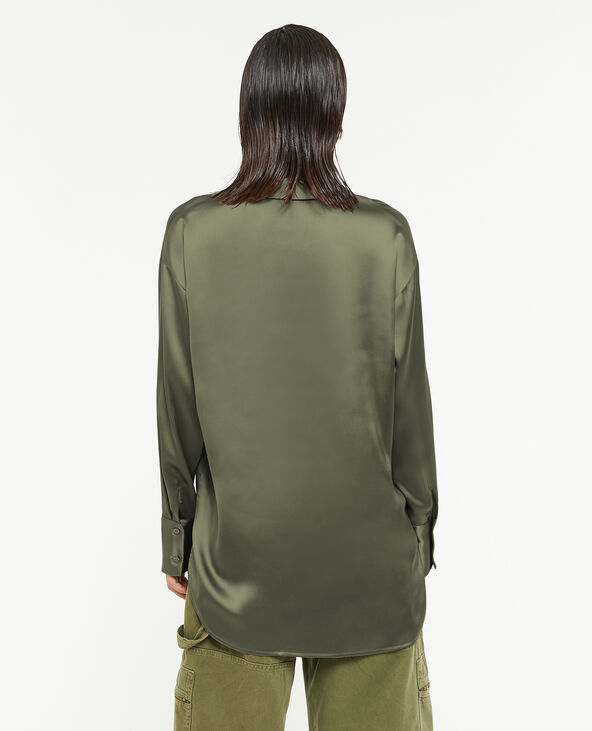 Chemise oversize en satin vert kaki - Pimkie