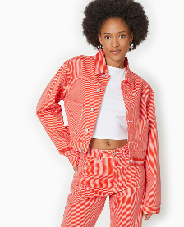 Veste courte en toile avec fines rayures rouge - Pimkie