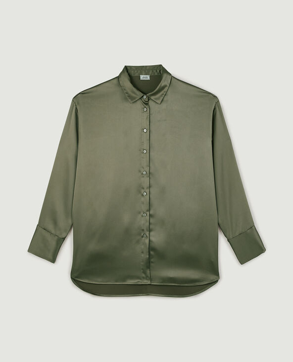 Chemise oversize en satin vert kaki - Pimkie