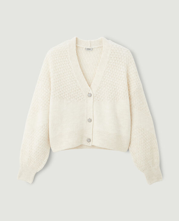 Gilet maille fantaisie boutons strass écru - Pimkie